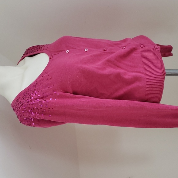 ELLE Magenta Button Cardigan with Sequins, Size: Small - Picture 6 of 15